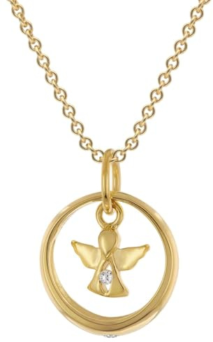 trendor Taufring Mit Engel Gold 333 / 8K An Vergoldeter Silberkette 28210 | zauberhaftes Schmuckstück, tolle Geschenkidee,