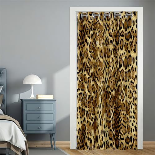 Surwin Door Curtains with Eyelet, Privacy Blackout Single Front Door Curtain Room Divider Window Decor for Hallway Kitchen Bedroom Living Room Doorway -Animal Print 3D (Leopard Print,120x200cm)
