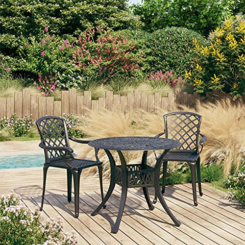 Xichuzi 3-TLG. Bistro-Set, Bistrotisch Mit 2 Stühlen, Gartenset Tisch Und Stühle, Balkontisch Klein, Bistroset, Aluminiumguss Schwarz