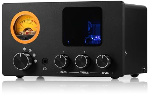 ​Douk Audio Vacuum Tube Preamp: Headphone Amp with VU Meter, 4-Way RCA Selector Switch Box, Preamplifier with Tone Control for​ Receivers, Amplifiers, Speakers, 16-600Ω Headphones (TUBE-T5C)