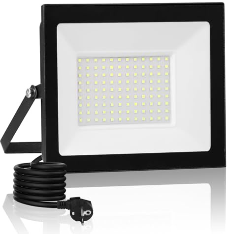 Focos LED Exterior con Enchufe 100W,10000LM Super Luminoso Foco Proyector,6500K Blanco Frío Proyector LED Exterior,IP66 Impermeable Iluminación de Seguridad para Garaje, Patio, Terraza, Campo