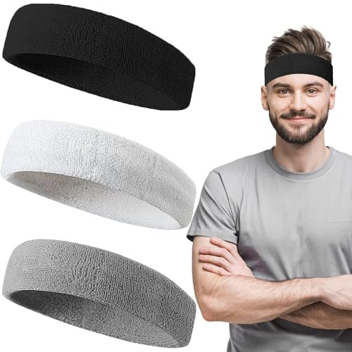 Fascia Tergisudore, 3 Pezzi Fascia Sportiva, Fascia Antisudore Fascia da Corsa, Fasce Antisudore per Uomo Donna, Elastica Fascia Sudore Testa, Fascia Testa Sportiva Cotone per Yoga Jogging Calcio (A)