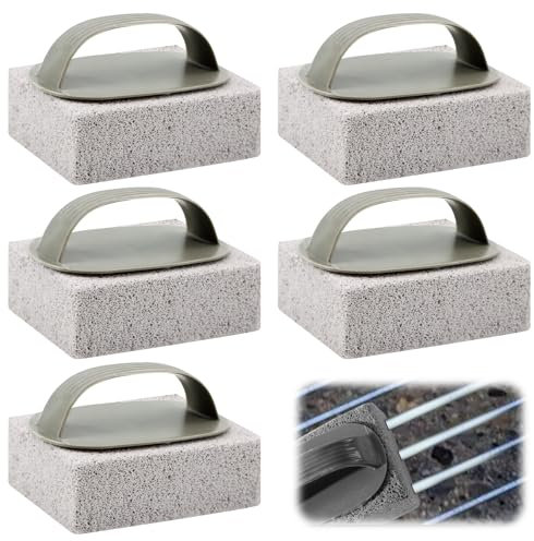 KASURE Grill Brick Block with Handle, 5 Pcs Pumice Stones for BBQ Cleaning, Barbecue Cleaner, for Ovens, Grills, Frying Pans, Sinks