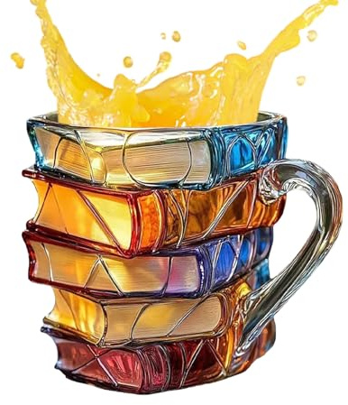 Générique Mug Isotherme Pour Thé Chaud - Verres Design Rétro 3D Manuels Colorés à Décor Livre - Accessoire de Cuisine, Poignée Ergonomique pour Bibliothécaire et Amateur de Lecture