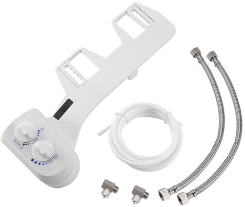 RIZGHWOY Hot and Cold Bidet Attachment, Non Electric Bidet with Hot Water Connection Water Spray Movable Nozzle for Easy Installation Fits Two Piece Toilets