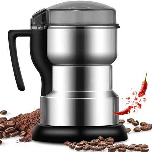 Macina Spezie Elettrico, Macinacaffè Elettrico 400W per Cucina, Corpo In Acciaio Inossidabile, Macinacaffè da Cucina 200G Portatile e Compatto, Macinatura Ad Alta Velocità, per Chicchi Without handle