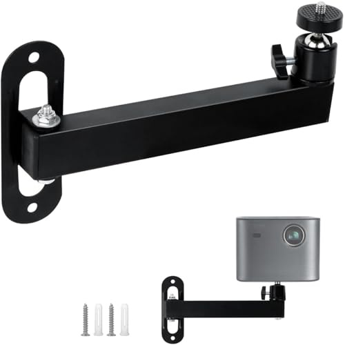 Supporto Proiettore Parete, Metallo Staffa Videoproiettore Rotazione A 360° con Interfaccia Filettata Da 1/4 Di Pollice, Porta Proiettore con Braccio Oscillante per Home Cinema,Ufficio,Soggiorno,Nero