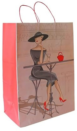 Papiertragetaschen mit roter Kordel Elegance 22 + 10 x 28 cm (50 Stück)