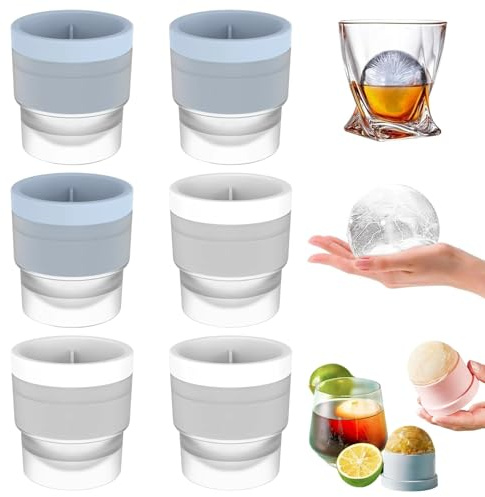 Molde redondo para cubitos de hielo, molde redondo para 6 cubitos de hielo, moldes de silicona azul y blanco para bolas de hielo perfectas, ideal para cócteles y bebidas