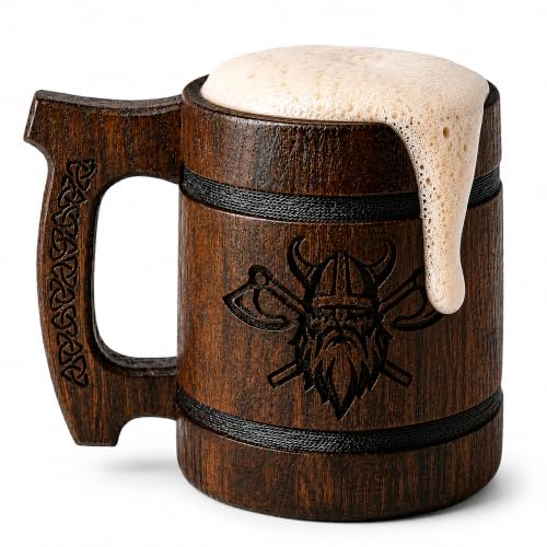 TESLYAR Wikinger krug für Bier 0,6 Liter | Bierkrug für Männer | Becher | Maßkrug | Bier Geschenk | Geschenkideen für Männer, Geschenk Vatertag (4 Stück Wikinger Braun)