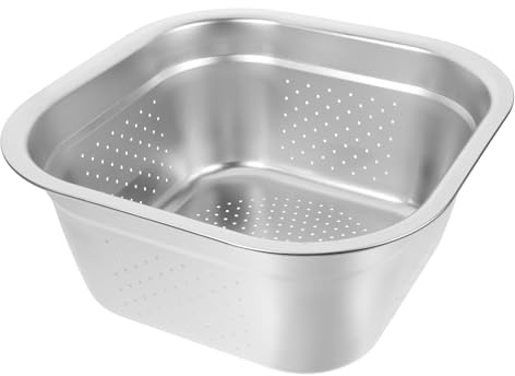 HOMSFOU Scolapasta Quadrato in Acciaio Inox Spesso da 30 Cm, Vasca Multifunzionale per Lavaggio Verdure e Frutta, Scolapasta da Cucina Drenaggio Rapido per Uso Quotidiano e Buffet