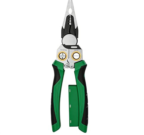 Pince à Dénuder Électrique 8 en 1 avec Testeur de Tension Intégré, Outil Multifonction pour Dénuder, Couper et Sertir les Fils, en Acier à Haute Teneur en Carbone avec Poignée Ergonomique
