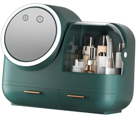 Makeup Organizer with Mirror and LED Light, Cosmetic Storage Display Case for Bathroom and Vanity