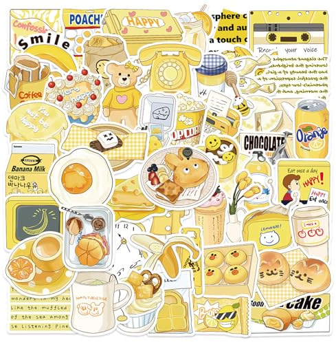 Sticker Aesthetic Pack of 100 Coquette Stickers in Yellow, Waterproof Vinyl Stickers, Cute Stickers for Scrapbook, Journaling, Laptop, Skateboard, Mobile Phone, MacBook, etc (A-Yellow)