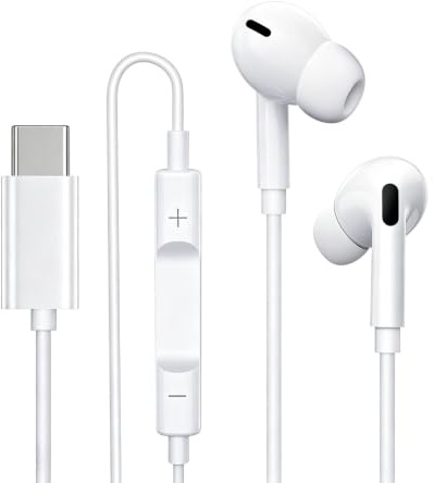 Auriculares USB C con Micrófono y Control de Volumen, Sonido HiFi Estéreo | Cascos Tipo C Plug & Play, cómodos y reforzados; compatible con iPhone 16/15, Galaxy, iPad, Pixel y Huawei, trabajo y viaje