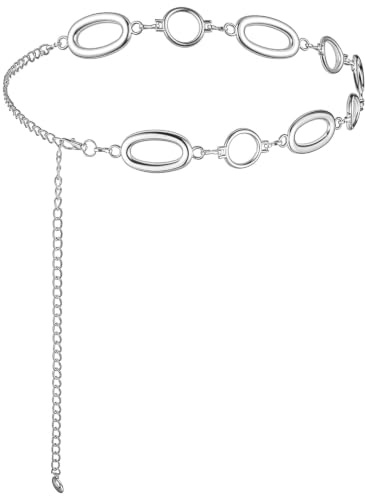 Tucnoeu Kettengürtel Silber - Edelstahl Taillenkette vielseitig - Durchbrochen Chain Belt aus Edelstahl, 100 cm verstellbare Hüftkette für Kleider, Jeans, Partys, alltagstauglich