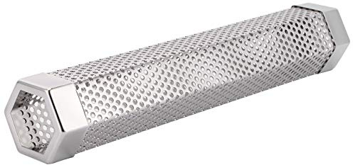 TOPINCN Tube de Fumoir en Acier Inoxydable 304, Outil de Barbecue Durable pour les Fêtes en Plein Air, Idéal pour les Viandes Fumées, 12,2 X 2,0 Pouces, Comprend une Brosse et des Crochets