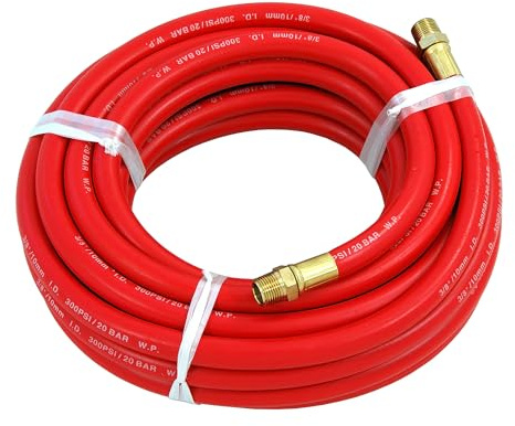 Neilsen CT0002-3/8in x 30ft Rubber Air Hose | 300 PSI Working Pressure | BSP Brass Fittings | Flexible Heavy-Duty Hose for Air Compressor and Pneumatic Tool Applications