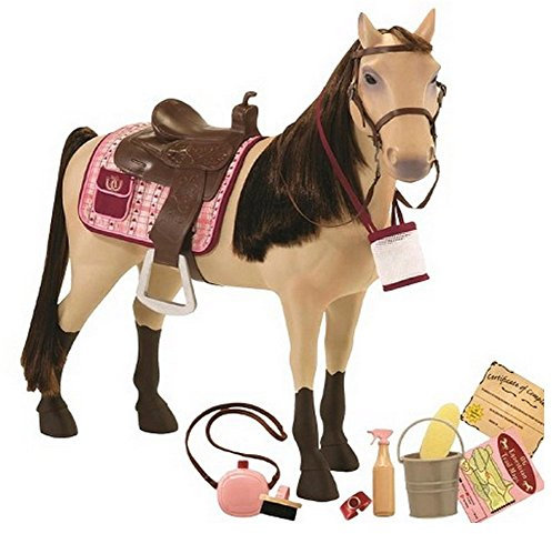 Our Generation Posable Morgan Horse – Beautiful 20-inch Brown Toy Horse with Articulated Posable Legs – Includes 12 Piece Accessory Set