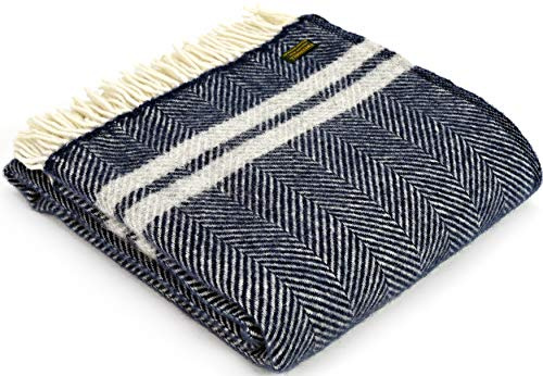 Tweedmill Textiles - Coperta per tappeto a forma di osso di pesce, Copriletti, Coperte, 100% pura lana nuova, prodotta nel Regno Unito, con due strisce argentate