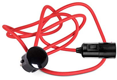 3m Textilkabel Pendellampe ROT | Textilkabel mit Fassung & Schuko-Stecker | E27 Glattmantel mit SCHALTER, Bakelit