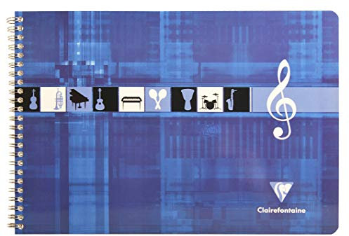 Clairefontaine 8104C - Packung mit 10 Notenheften, ideal für Musikunterricht, Spiralbindung, DIN A4 21x29,7 cm, 25 Blatt, 8 Systemen mit Linien, 90g, Marineblau, 1 Pack