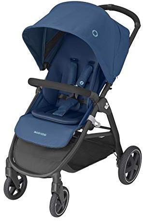 Maxi-Cosi Gia, kompakter Kinderwagen mit bequemem Sitz, nutzbar ab der Geburt bis ca. 4 Jahre (max. 22 kg), faltbarer All-Terrain-Buggy inkl. Regenverdeck & großem Einkaufskorb, essential blue