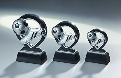 Henecka Fussball-Pokal, Resinfigur Fußball, Silber schwarz, mit Wunschgravur, Größe 10,8 cm