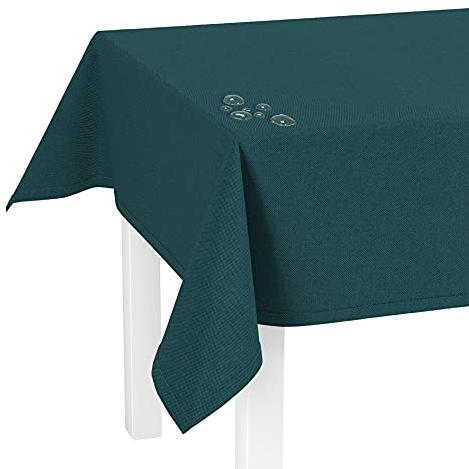 LILENO HOME Tischdecke abwaschbar [140x220cm] in Petrol - Gesäumte Polypropylen Gewebe Tischdecke wasserdicht mit Fleckschutz