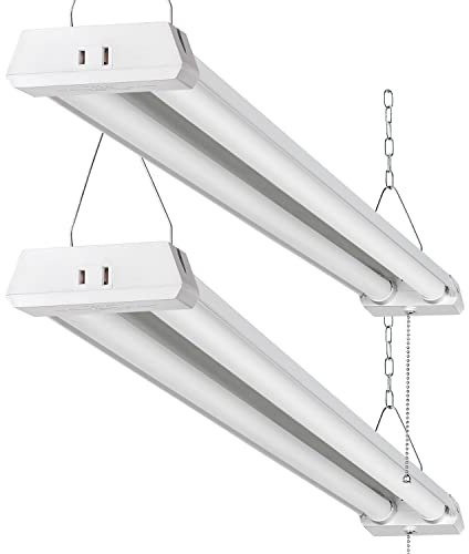 OOOLED 4FT Linkable LED Shop Light for Garages, 42W 4800LM 5000K Daylight Led Shop Lights, Ceiling Light with Pull Chain (ON/Off), Linear Worklight Fixture with Plug, 2 Pack