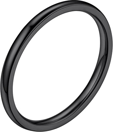 Anillo Pareja de Moda Tamaño 17, Anillo Hombre Mujer de Acero Inoxidable 2 mm, Anillo para Mujeres Hombres Simple de Color Negro, Anillo Unisex Compromiso Boda Aniversario Navidad