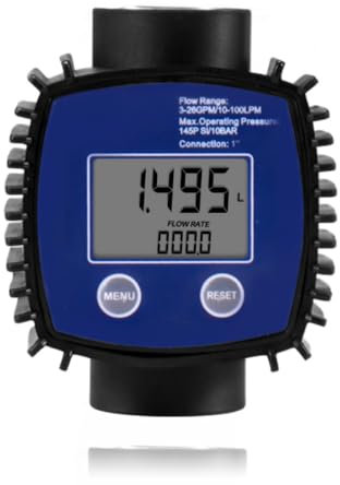 Uadme Water Flow Meter, 1 Internal Thread Digital Display High Accuracy, 5-120 L/Min Turbine Flowmeter for Diesel, Gasoline, Urea,Water, Oil