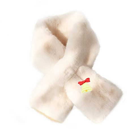 Unisex Kinder Schal, Mädchen Fleece-Steckschal, Warmer Schal für Kinder, Winter Plüsch Schal, Cartoon Kinderschal, Weicher Nackenwärmer mit Schlaufe zum Einstecken, Beige mit niedlichem Glöckchen