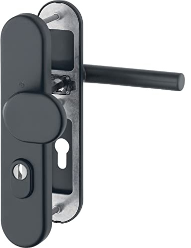 HOPPE Drückergarnitur Amsterdam PZ 88 - Türklinke + Türknauf und Schild RC3 mit Kernziehschutz ÖNORM, Aluminium schwarz matt