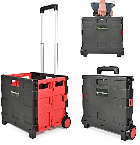 NORTHERN STONE Folding Shopping Trolley Cart, Boot Cart with Noiseless Wheel and Adjustable Telescopic Aluminium Handle, Collapsible Utility Trolley Box for Shopping, Garden and Camping