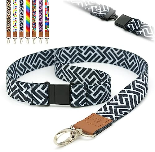 Schlüsselbänder, Schwarz und Weiß, Chevron Zickzack-Rand-Muster, Schlüsselband vorgedruckt, Sicherheitsverschluss, Metallclip, Ausweishalter, 2 cm, flaches Umhängeband von LanyardsTomorrow 10 Stück
