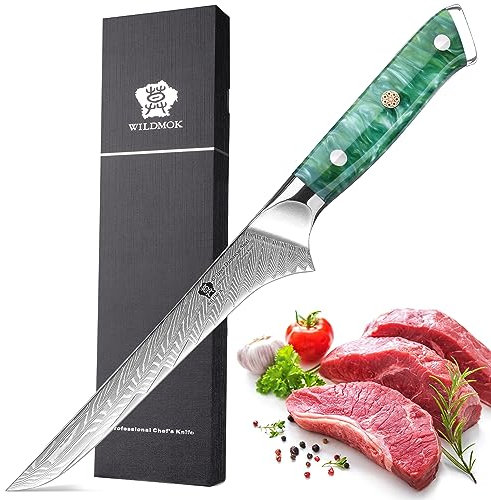 WILDMOK Ausbeinmesser, japanisches Damaskus-Kochmesser, Profi-Ausbeinfiletmesser, 17.8 cm Professionelles Ausbeinmesser, Vollerlgriff aus Kunstharz