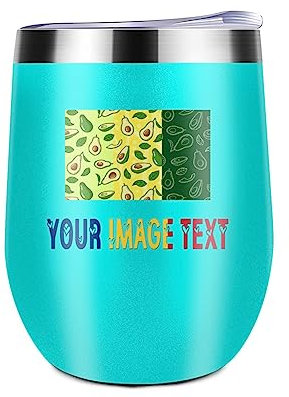 Miujonvy Weinglas Tumbler mit Deckel Fügen Sie Bild/Text/Logo Doppelwandig Vakuum Edelstahl Reisebecher für WineLight Cyan