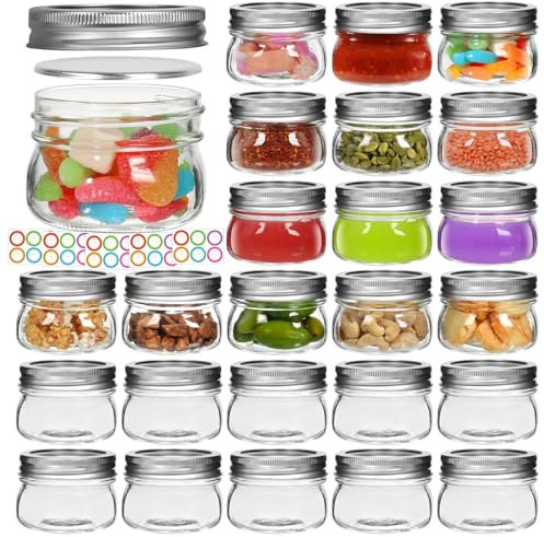 AuroTrends 4 oz Mason Jars with Lids 24Pack, Small Mason Jars 4 oz- Small Glass Jars with Lids for Canning and Salad Dressing Container to Go (4fl.oz/Set of 24)