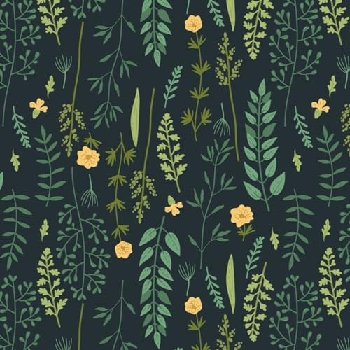 Fiula Selbstklebende Tapete Klebefolie Möbel 41CMx3M Möbelfolie Selbstklebend Blätter Blumen Grün Gelb Dunkelblau Dekorfolie für Wand Wohnzimmer Schlafzimmer Wasserdicht Blumentapete Wallpaper