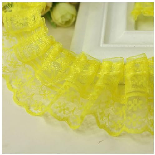 Wisafory 20M Spitzenband Rüschenband Spitzenborte Spitzenbesatz Lace Trim Rüschenbesatz Stoffband Dekoband Elastisch Vintage Rüschen Spitzenband für Nähen Handwerk 4.5cm Gelb 20m
