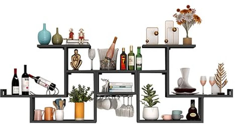 Weinregal Flaschenregal Wand Metall Couchbar Wine Rack Bar Regal Wand Barschrank Vitrine Hängend Weinschrank Weinregal Schmal Weinhalter Getränkeregal mit Weinglashalter für Küche Bar Esszimmer ( Colo
