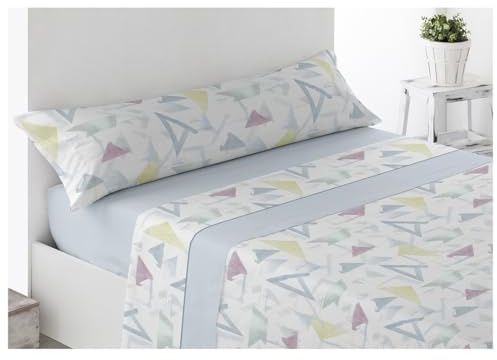 Acomoda Textil – Juego Sábanas Microfibra Cama Individual y Matrimonio, Bajera Ajustable, Encimera y Funda Almohada. Sábanas Estampadas Cómodas y Suave para Verano-Invierno. Arbeca Azul, Cama 135 cm