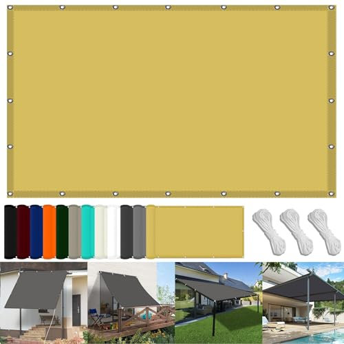 Voile D'Ombrage Terrasse Rectangulaire 90 x 600 cm Tissu Polyester UV Protection avec Oeillets Toile Imperméable pour Fête Piscine Et Plage en Plein Air, Couleur Crème