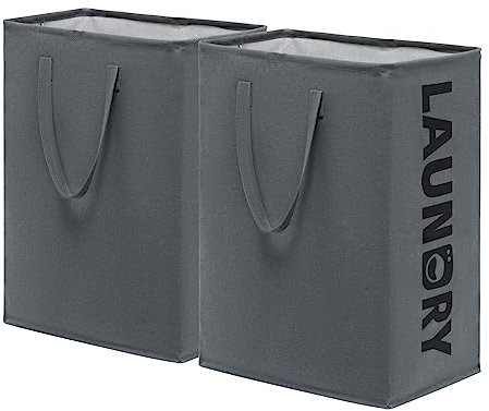 TIMEYARD Wäschekorb Groß, 2er Set 75L Wäschesammler, Aufbewahrungskorb Kinderzimmer, Laundry Baskets, Wäschekorb Faltbar Handtuchkorb für Badezimmer Wohnzimmer Wäschetonne, 43x60cm, Grau