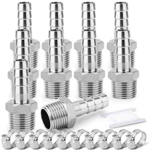 ERGAOBOY 10 Pieza Racores de acero inoxidable 304 con espiga, de 8 mm a rosca macho BSP de 1/8, conectores industriales de compresión para sistemas de agua, combustible, aire y hidráulicos