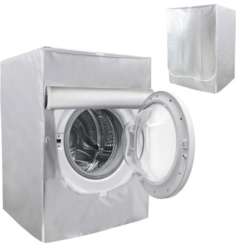 Washing Machine Cover Front Load Washer Protection 60×60×88cm, Waterproof Tumble Washing Machine Dryer Lid, Washer Dryer Cover Outdoor/Indoor UV Protection Aging Resistant Dirt Repellent (Silver)