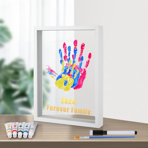 Family Handprint Kit, Empreinte de Main Familiale Cadeaux pour Nouveaux Parents et Futurs Parents pour Parents Après la Naissance Enfants Couples Amis 5 Couleurs de Peinture Incluses