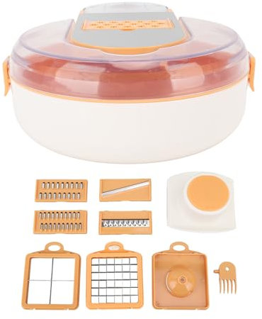 Gavigain Cortador de Verduras, Cortador de Ensaladas con 8 Cuchillas de Acero Inoxidable y Caja de Almacenaje Estable Cortador de Verduras Multifuncional para Rebanar Verduras Cebolla Mandolina y Ques