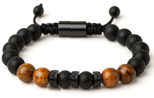 LAXISCREED Tigerauge Armband Herren Verstellbar - Perlenarmband Herren aus Echtem Naturstein als Glücksbringer, Stilvolles Männer Schmuck Geschenk